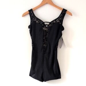 New Body Wrappers Black Lace Tank Biketard Leotard Dance Gymnastics Yoga Small
